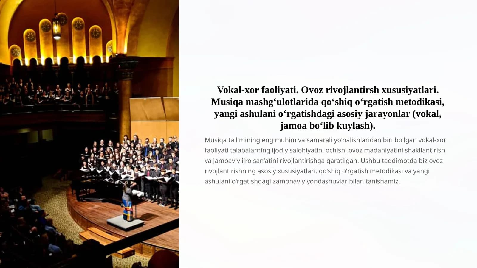 Vokal-xor faoliyati. Ovoz rivojlantirsh xususiyatlari