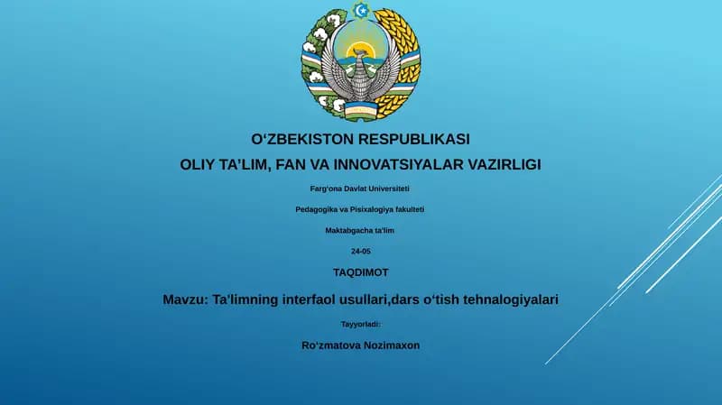 Interfaol Ta'lim Usullari va Texnologiyalari