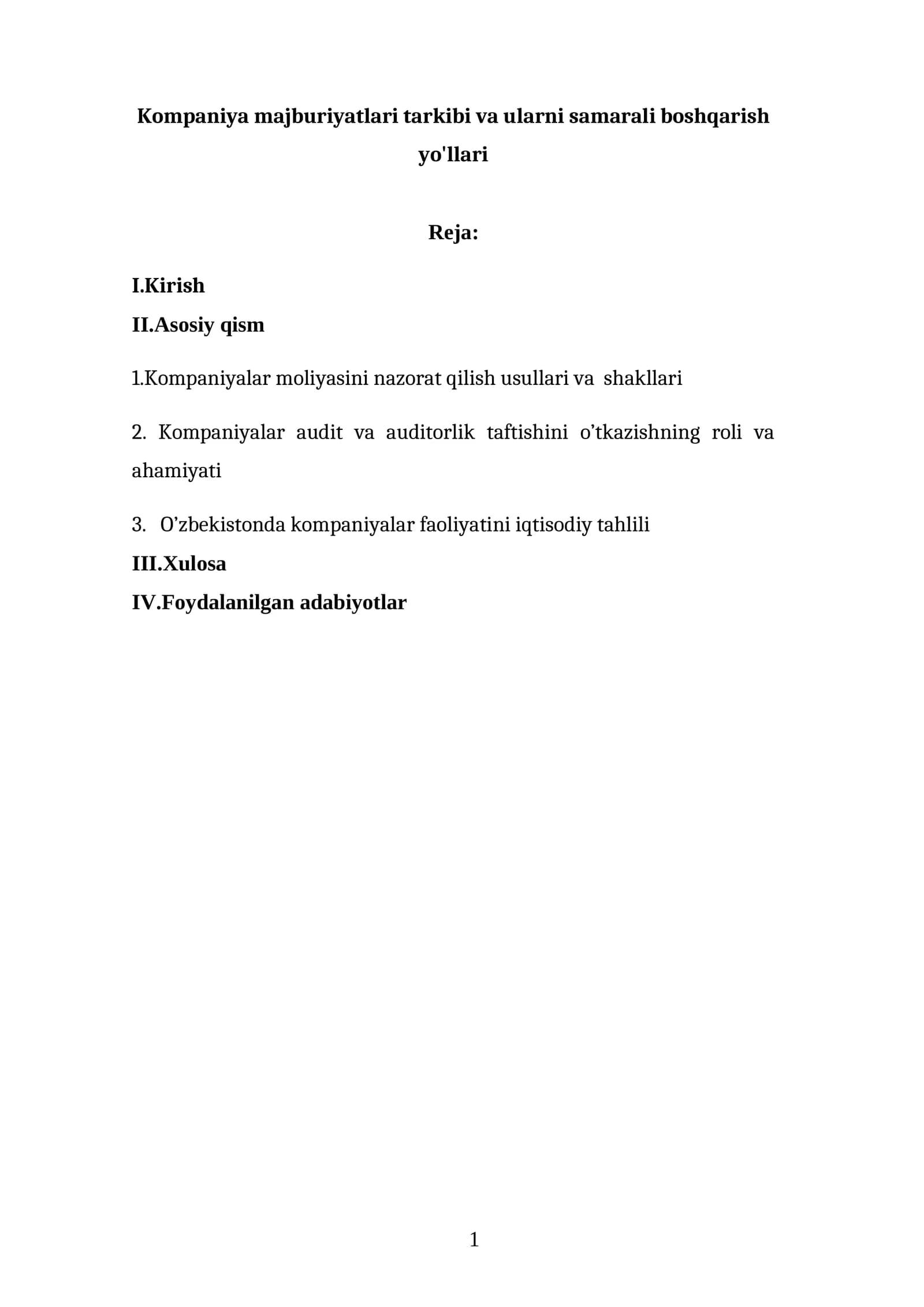 Kompaniya majburiyatlari tarkibi va ularni samarali boshqarish yo'llari