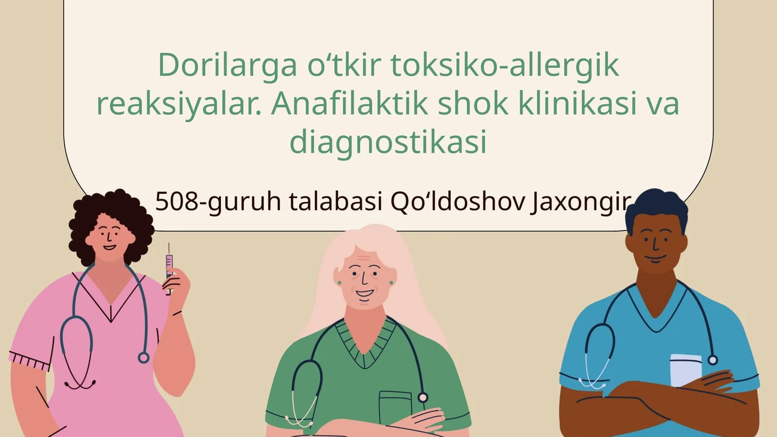 Dorilarga oʻtkir toksiko-allergik reaksiyalar. Anafilaktik shok klinikasi va diagnostikasi