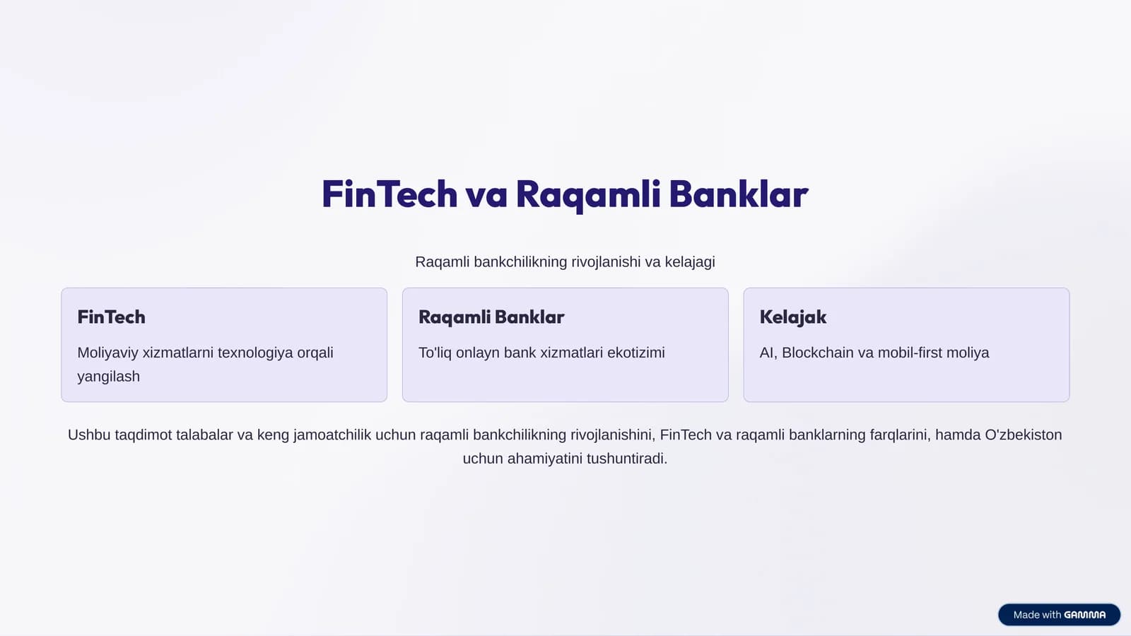 FinTech va Raqamli Banklar