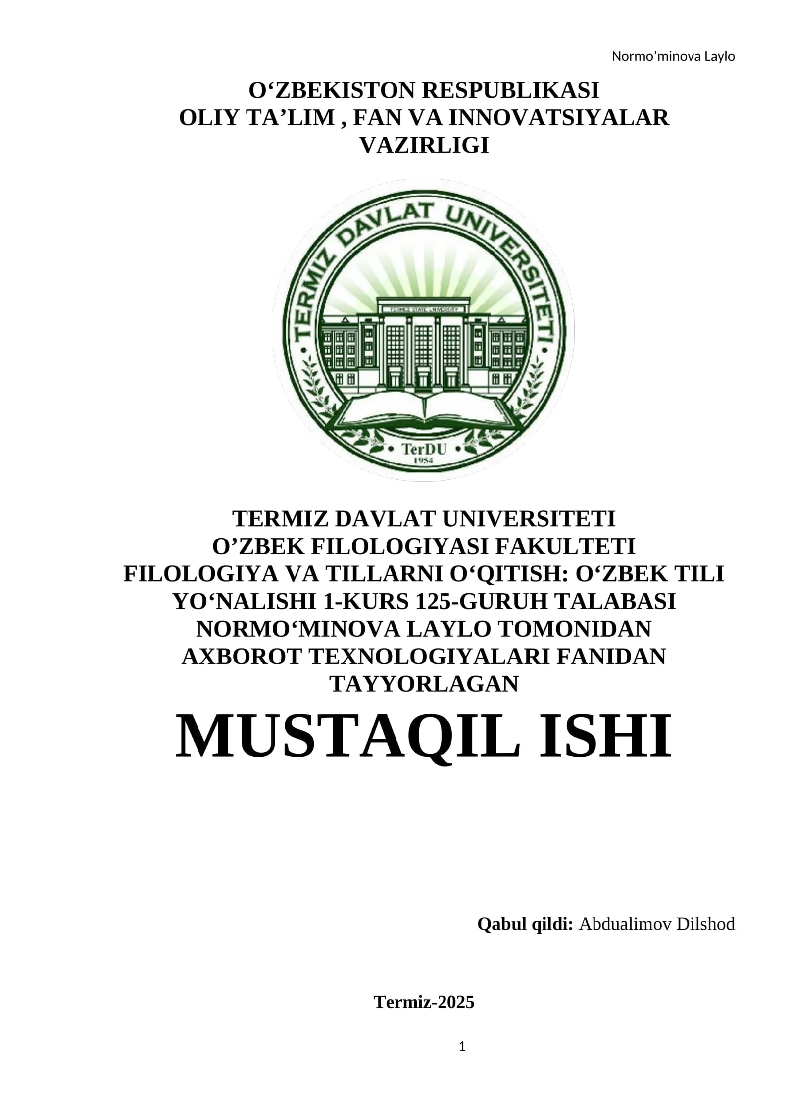 Kompyuter grafikasi tushunchasi va grafik muharrirlar bilan ishlash