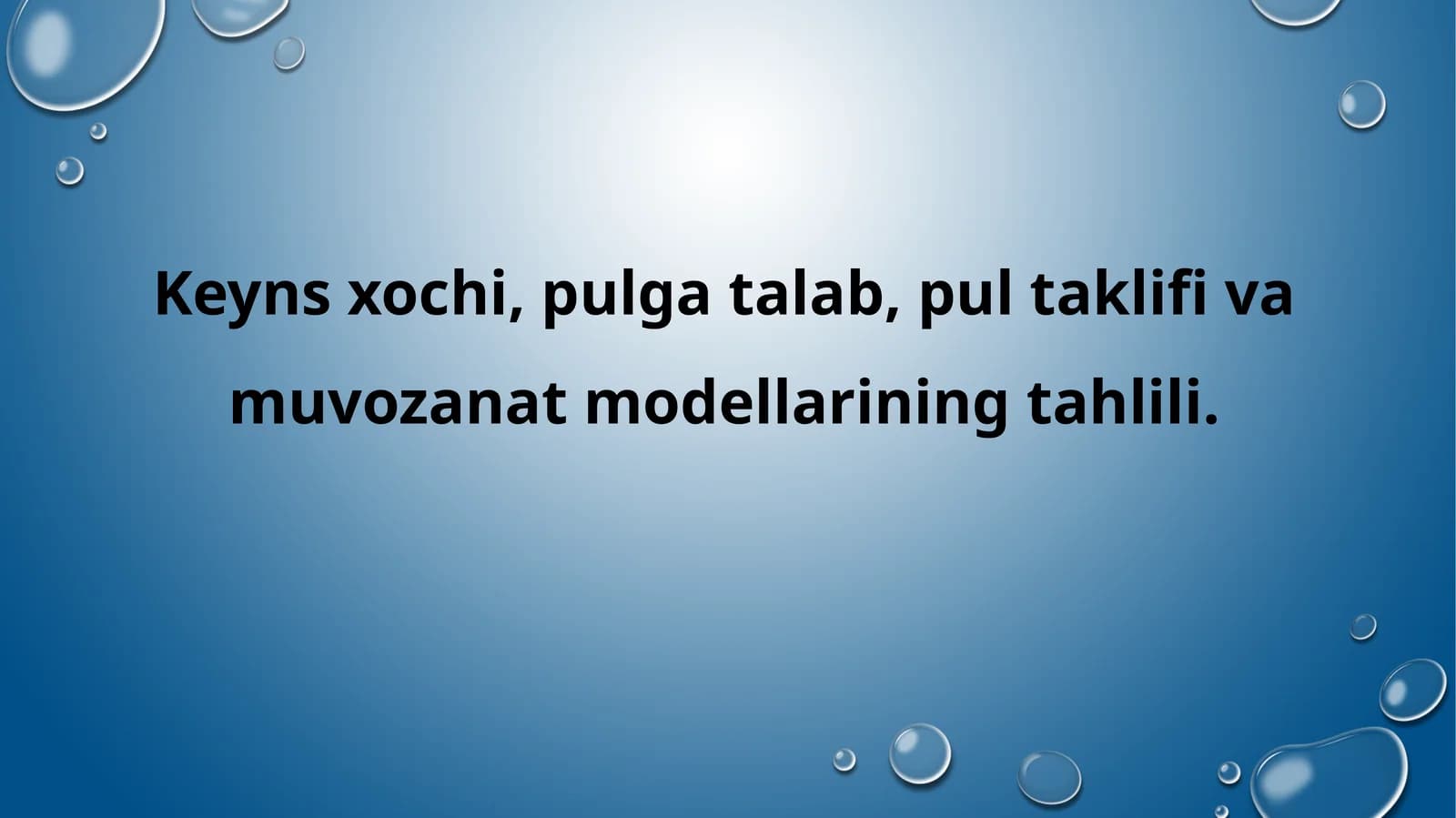 Keyns xochi, pulga talab, pul taklifi va muvozanat modellarining tahlili.