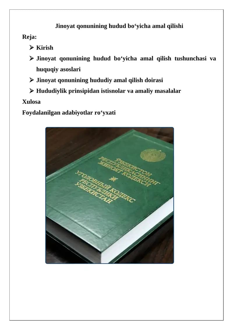 Jinoyat qonunining hudud bo‘yicha amal qilishi