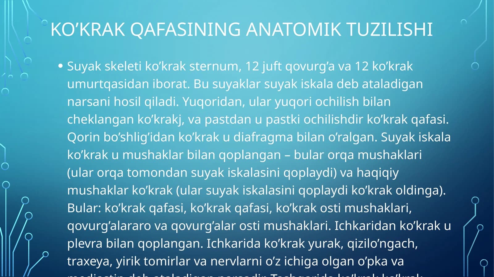 KO’KRAK QAFASINING ANATOMIK TUZILISHI