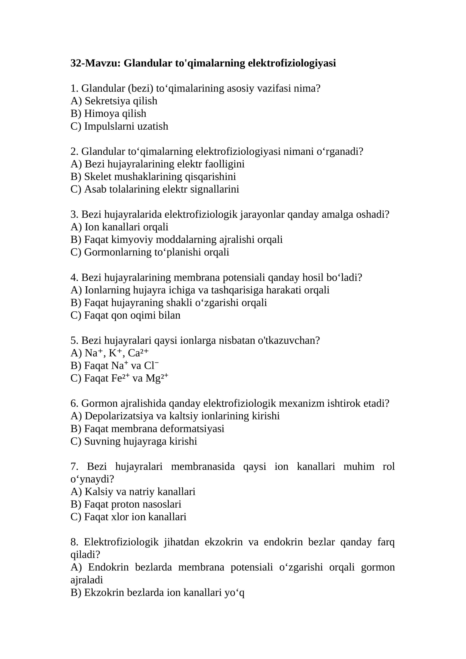 Glandular to'qimalarning elektrofiziologiyasi