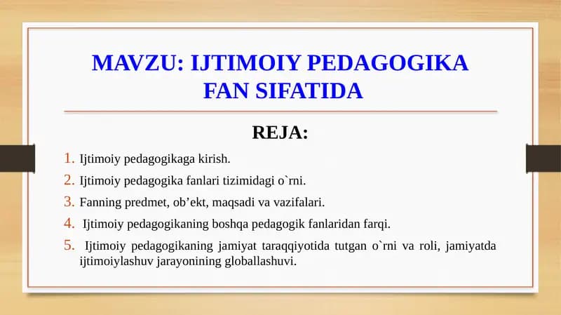 IJTIMOIY PEDAGOGIKA FAN SIFATIDA