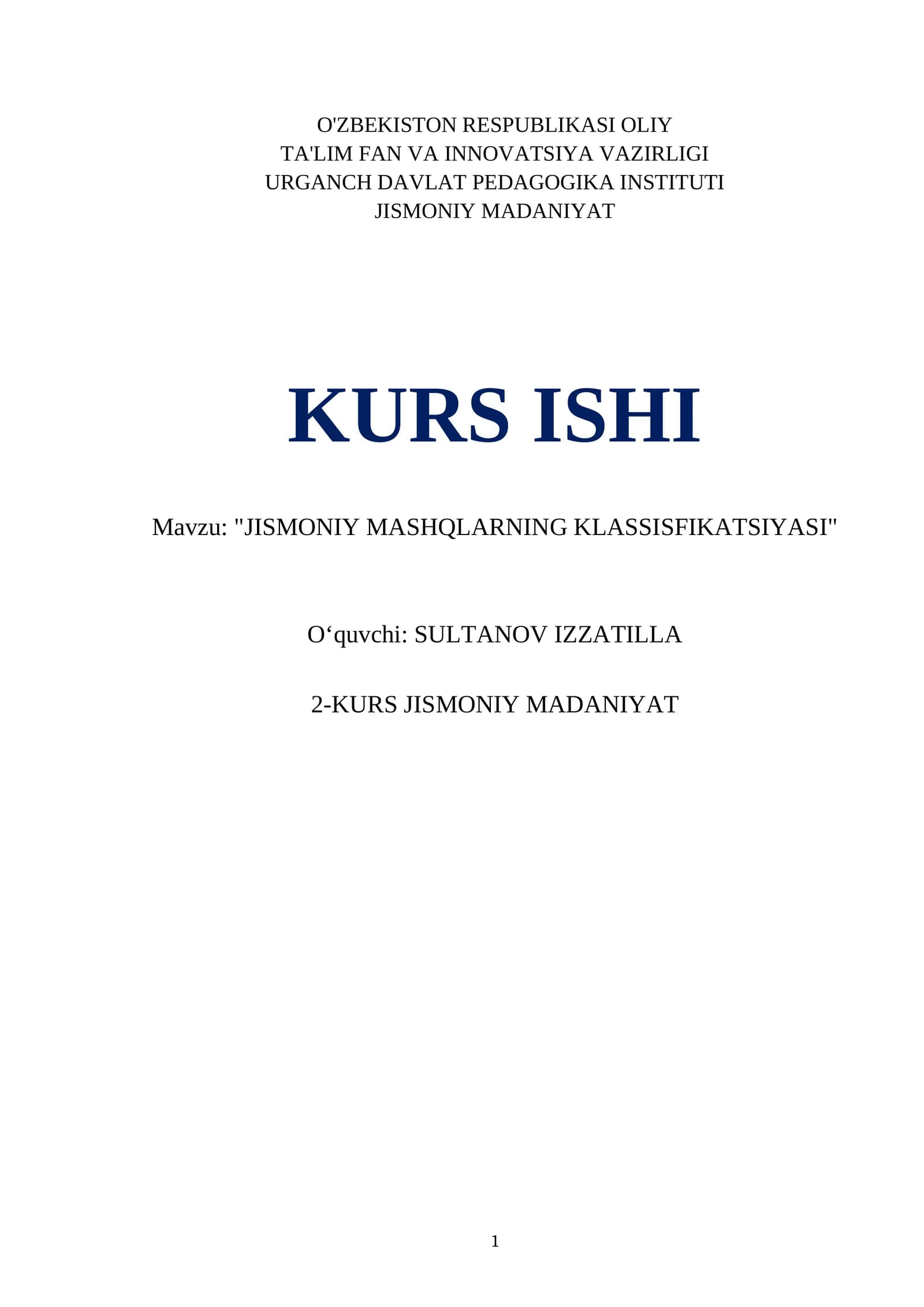 JISMONIY MASHQLARNING KLASSISFIKATSIYASI