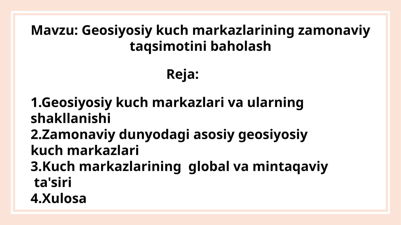 Geosiyosiy kuch markazlarining zamonaviy taqsimotini baholash
