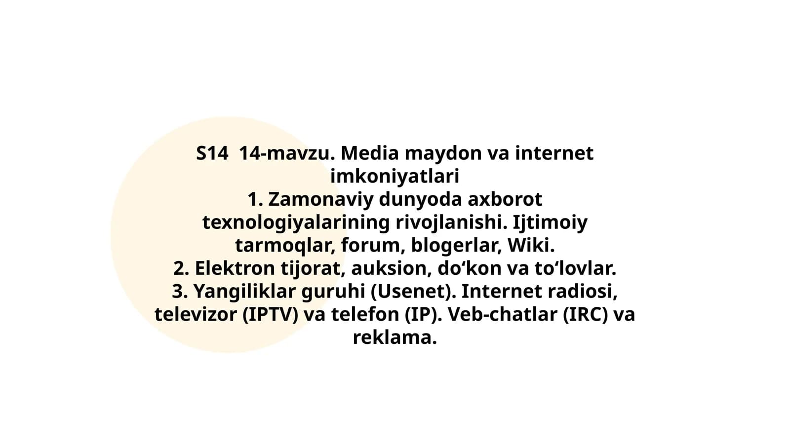 Media maydon va internet imkoniyatlari