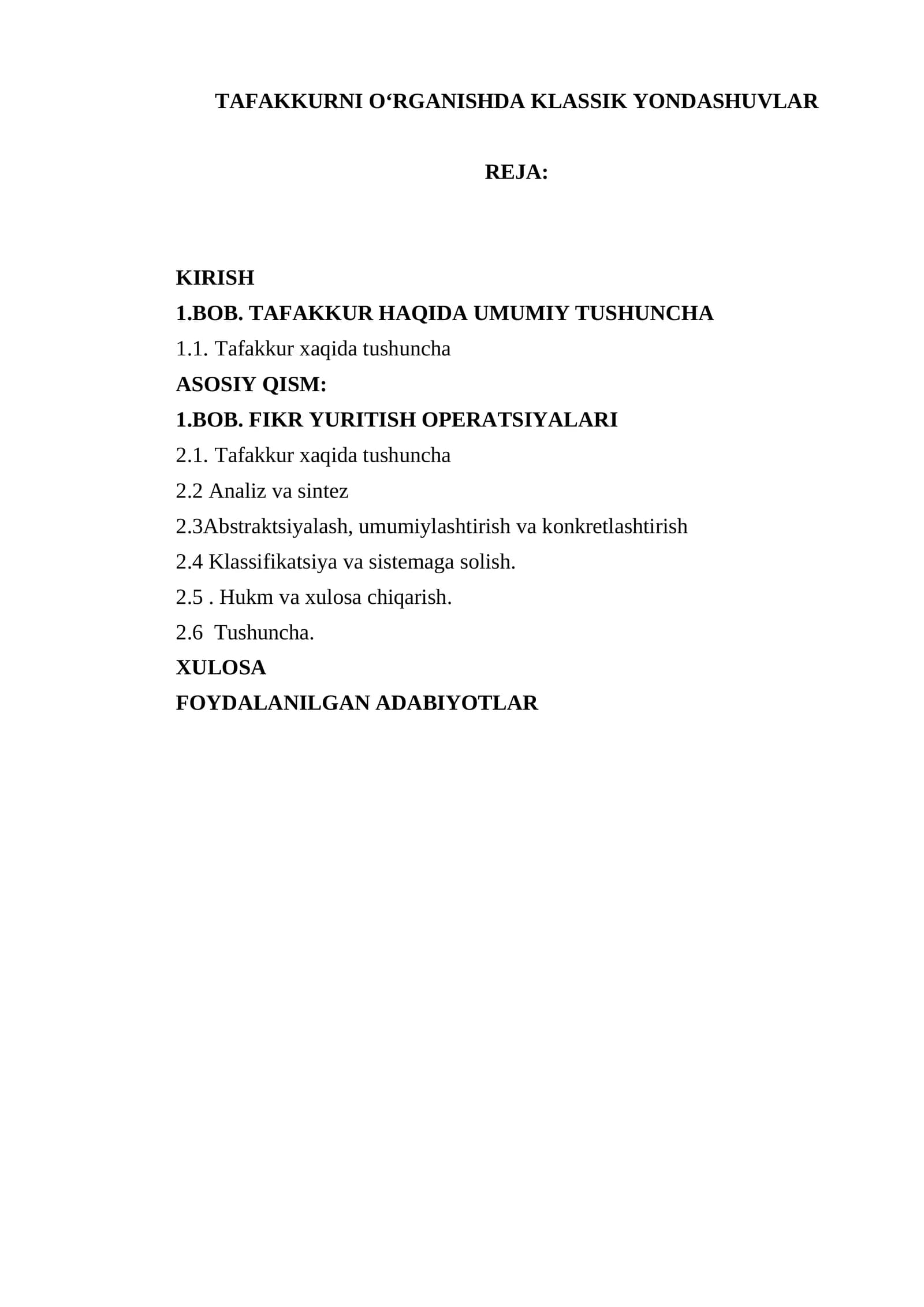 Tafakkurni O‘rganishda Klassik Yondashuvlar