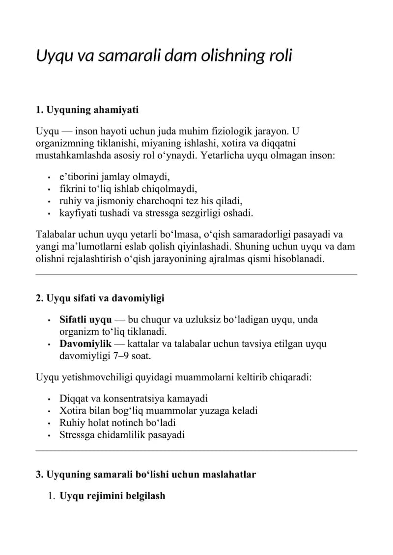 Uyqu va dam olishning sir-asrorlari