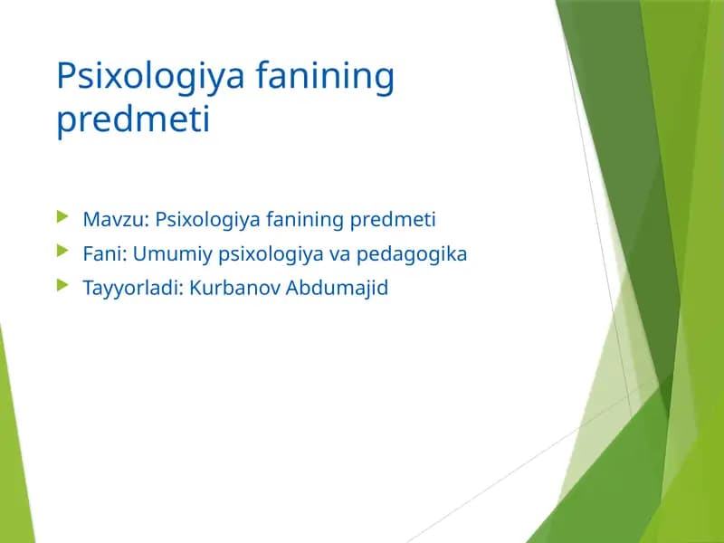 Psixologiya fanining predmeti