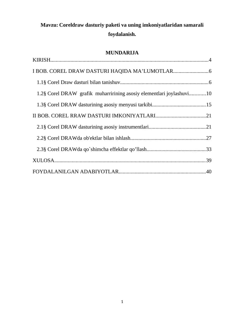 Coreldraw dasturiy paketi va uning imkoniyatlaridan samarali foydalanish