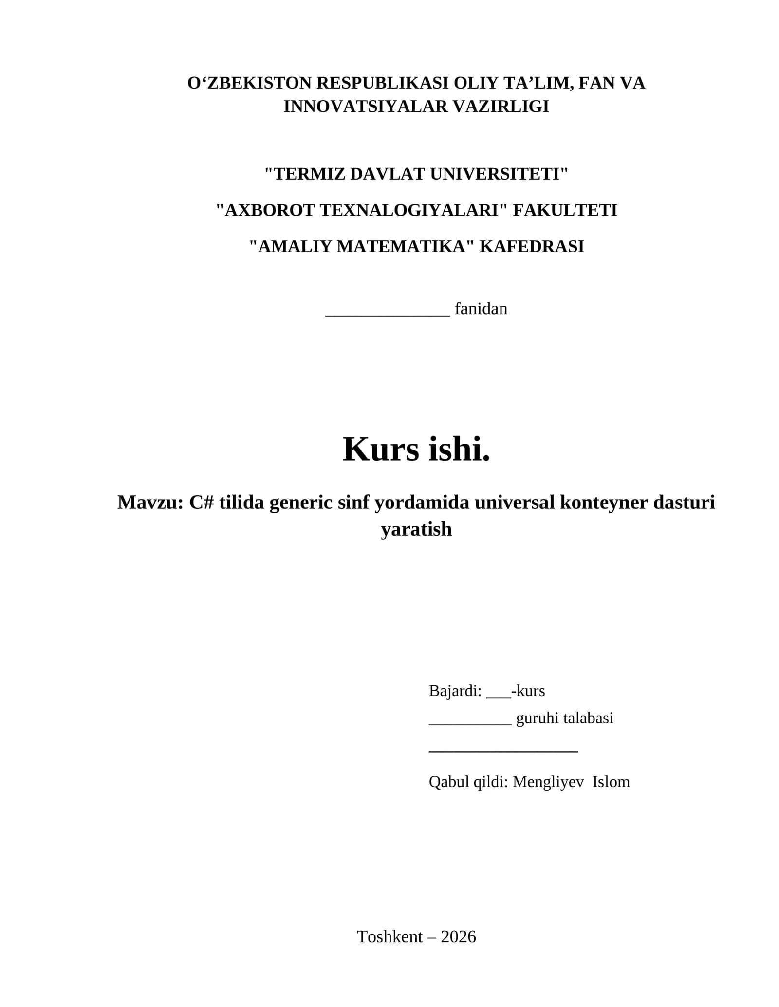 C# tilida generic sinf yordamida universal konteyner dasturi yaratish