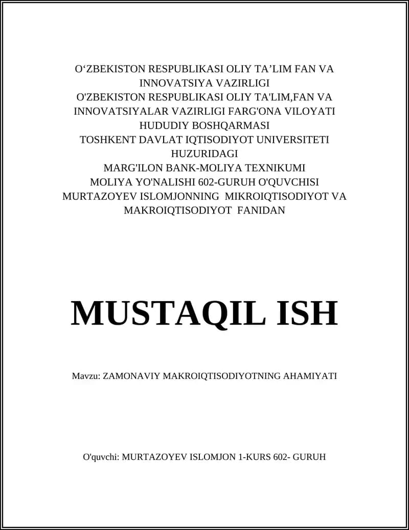 Zamonaviy makroiqtisodiyotning ahmiyat