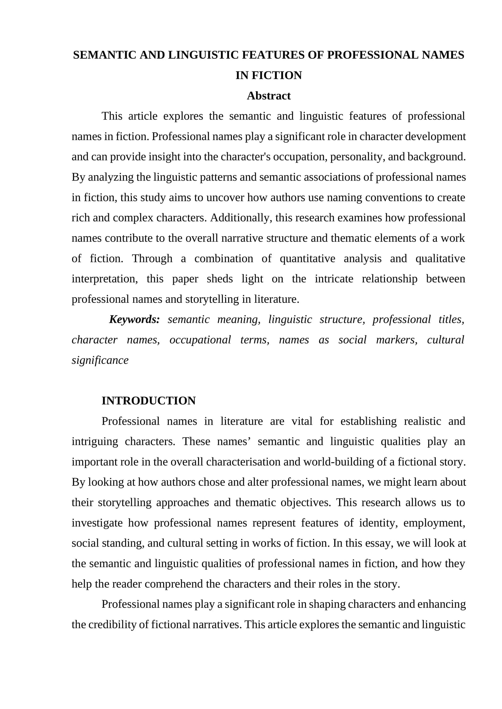 SEMANTIC AND LINGUISTIC FEATURES OF PROFESSIONAL NAMES IN FICTION