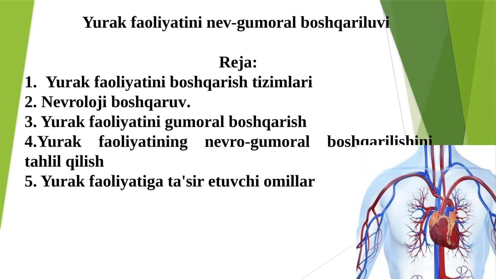 Yurak faoliyatini nev-gumoral boshqariluvi