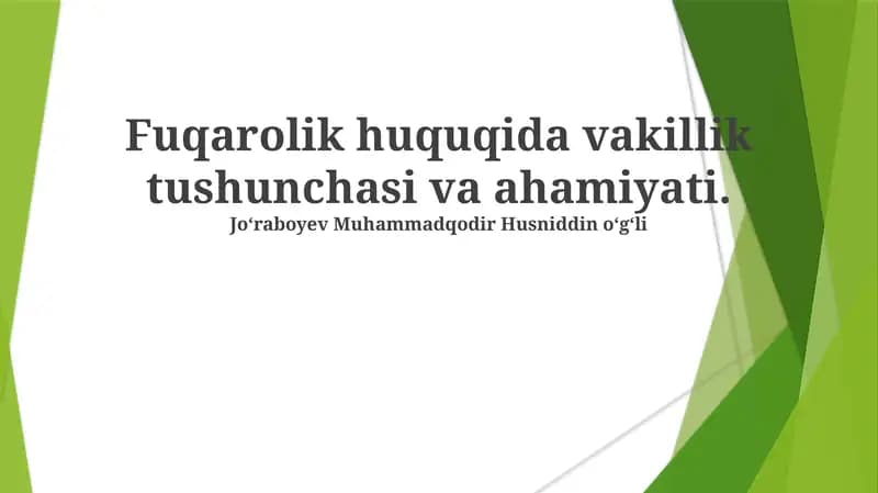 Fuqarolik huquqida vakillik tushunchasi va ahamiyati