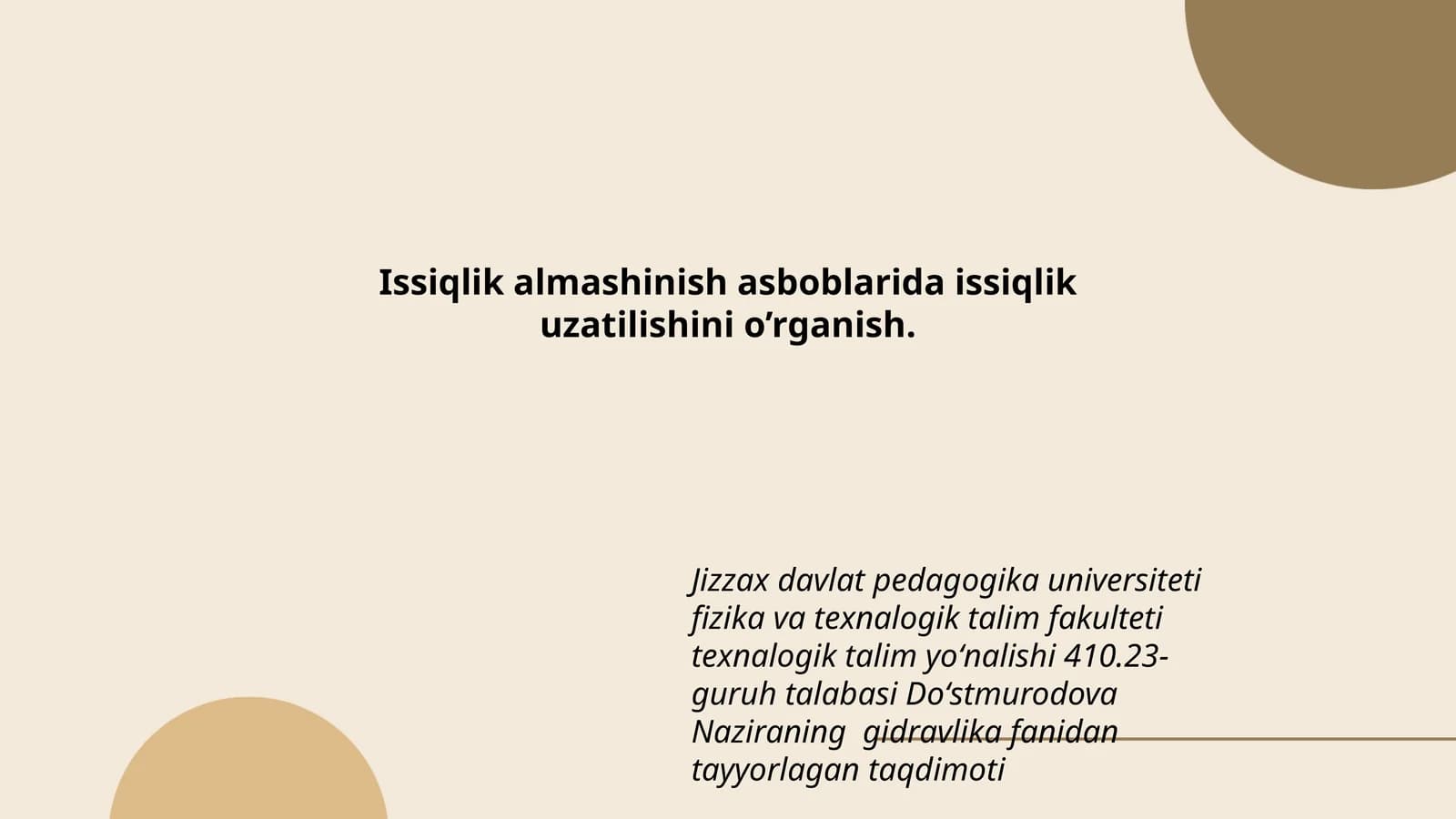 Gidravlika fanidan tayyorlagan taqdimot
