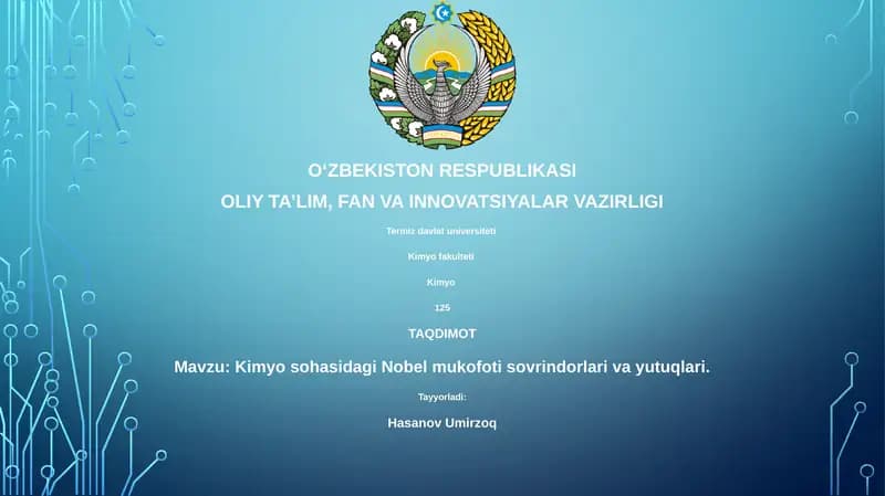 Kimyo sohasidagi Nobel mukofoti sovrindorlari va yutuqlari
