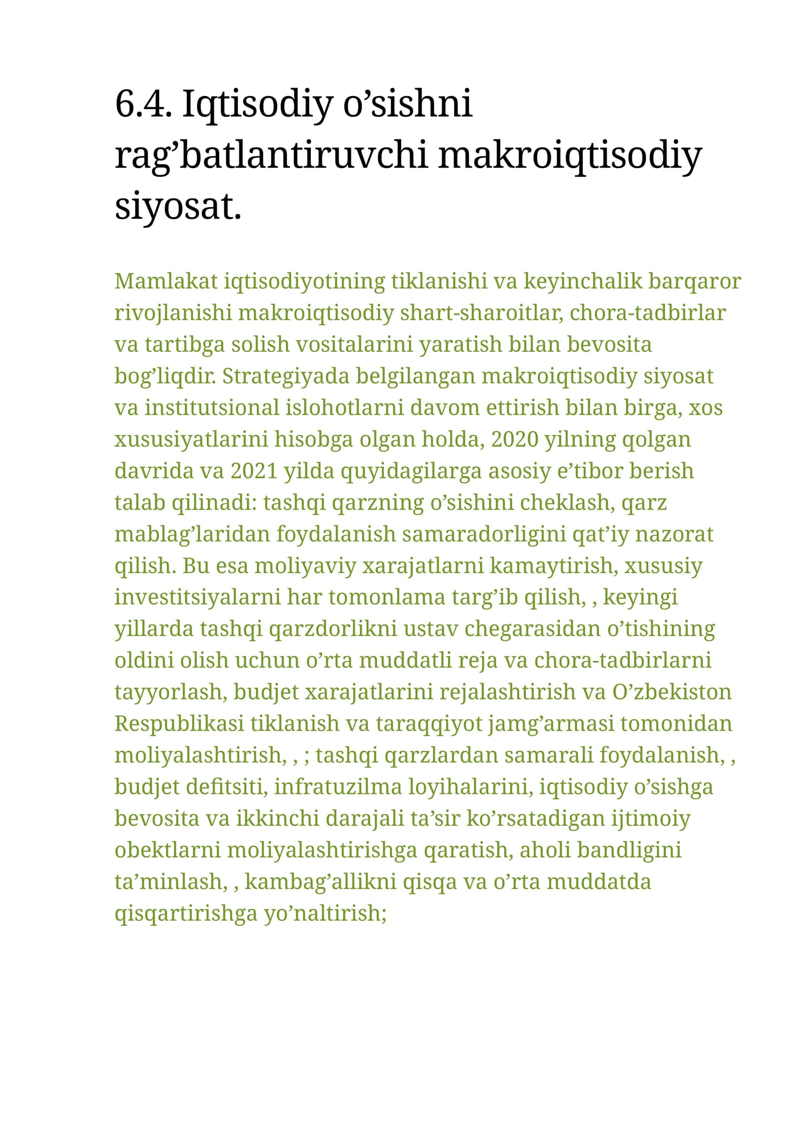 Iqtisodiy o’sishni rag’batlantiruvchi makroiqtisodiy siyosat