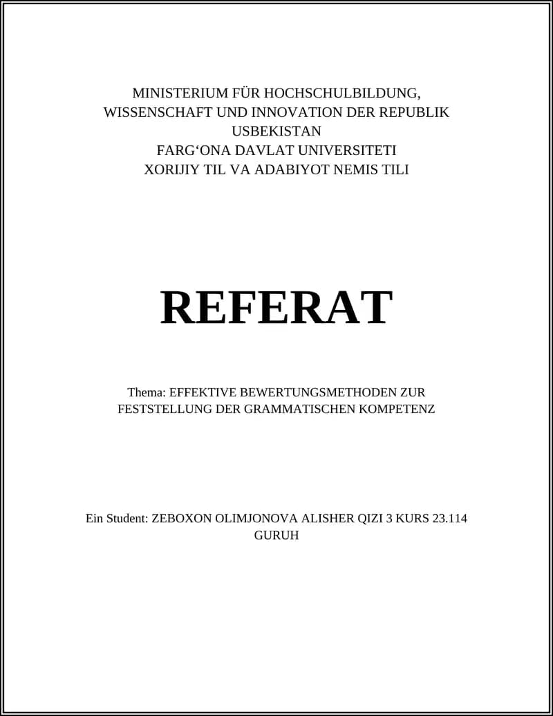 EFFEKTIVE BEWERTUNGSMETHODEN ZUR FESTSTELLUNG DER GRAMMATISCHEN KOMPETENZ