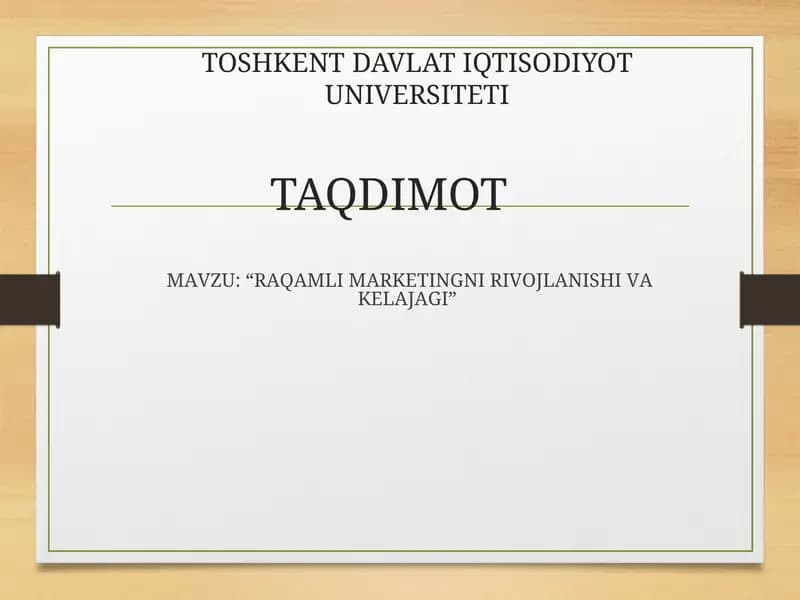 RAQAMLI MARKETINGNI RIVOJLANISHI VA KELAJAGI