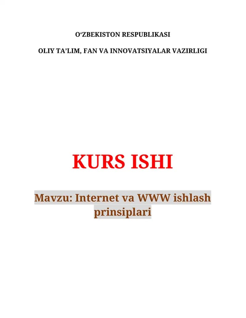 Internet va WWW ishlash prinsiplari