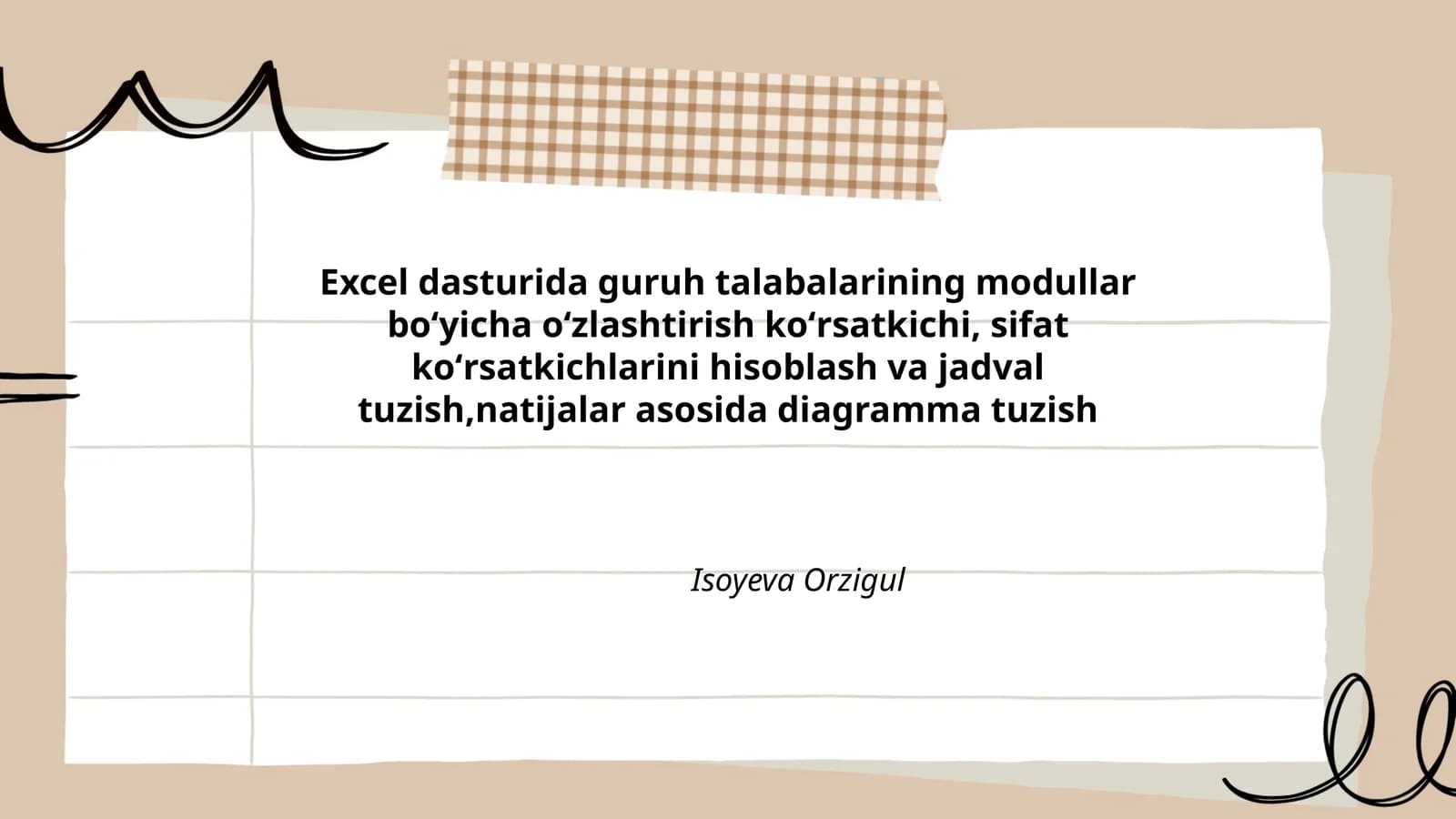 Excel dasturida modullar boʻyicha oʻzlashtirish