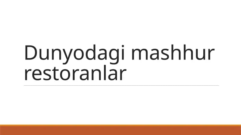 Dunyodagi mashhur restoranlar