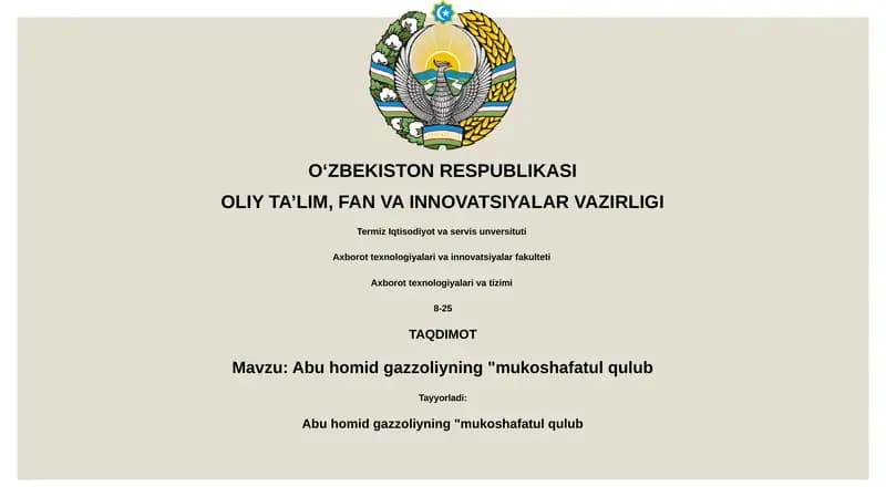Abu homid gazzoliyning "mukoshafatul qulub"