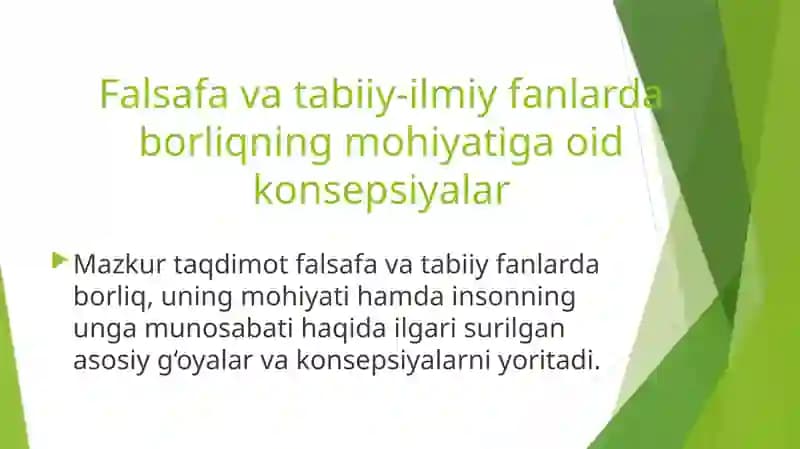 Falsavatabiiy-ilmiy fanlar borliqning mohiyati va oid konsepsiyalar