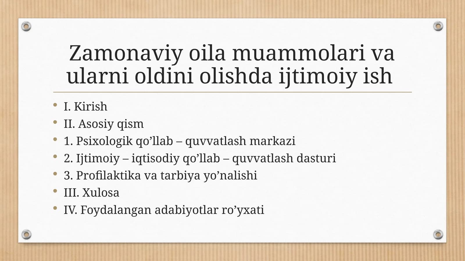 Zamonaviy oila muammolari va ularni oldini olishda ijtimoiy ish