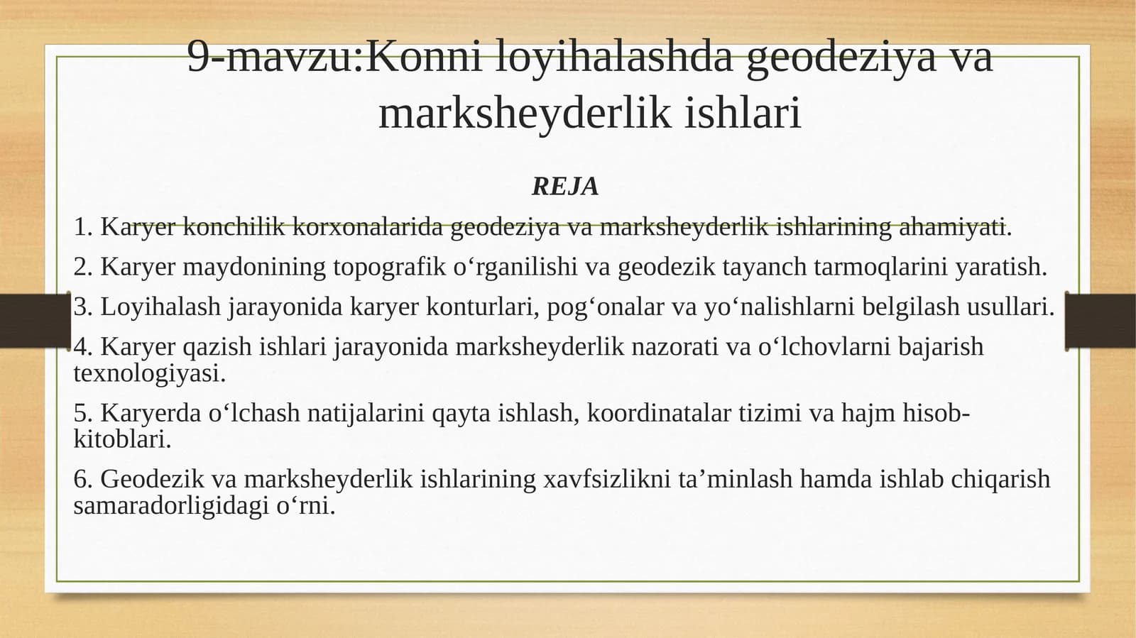 Konni loyihalashda geodeziya va marksheyderlik ishlari