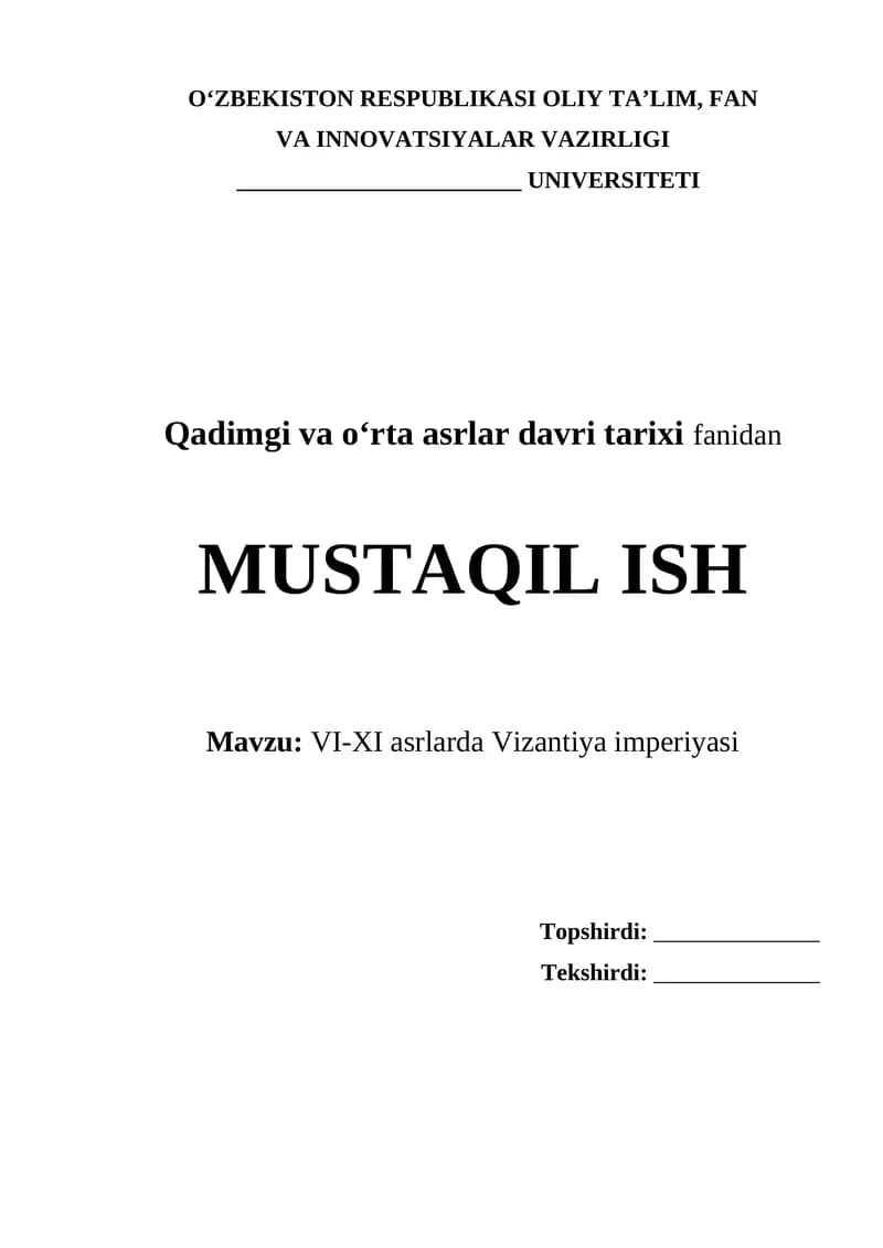 VI-XI asrlarda Vizantiya imperiyasi