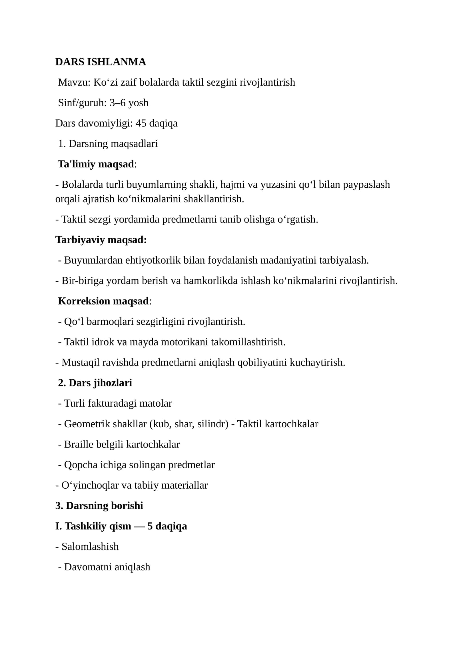 Tiflopedagogika dars ishlanma