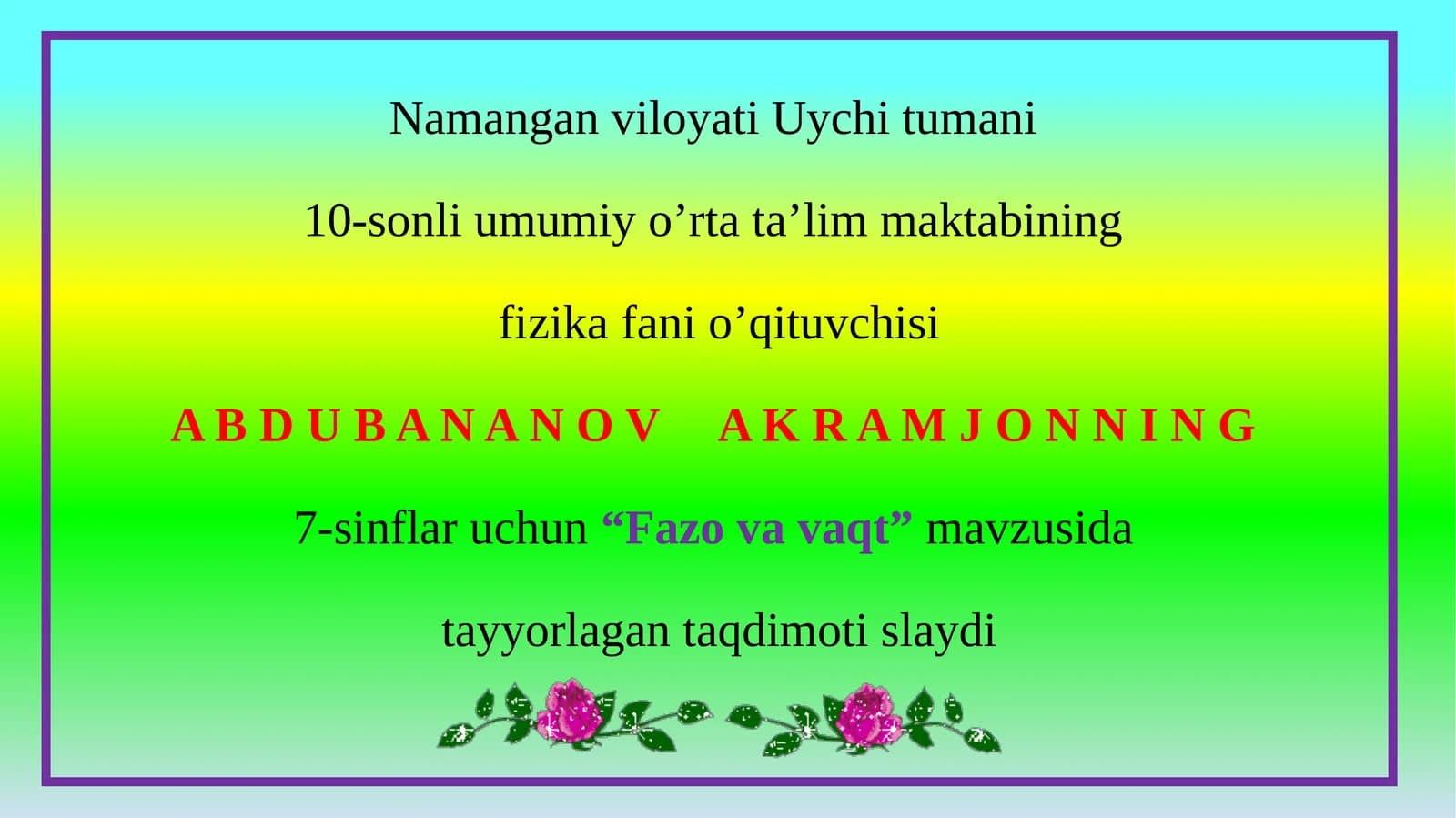 7-sinf Fizika fanidan Fazo va vaqt dars ishlanma