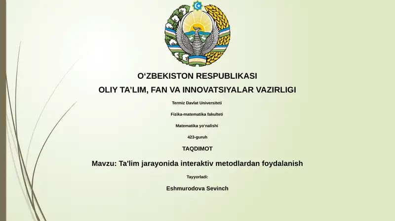 Ta'lim jarayonida interaktiv metodlardan foydalanish