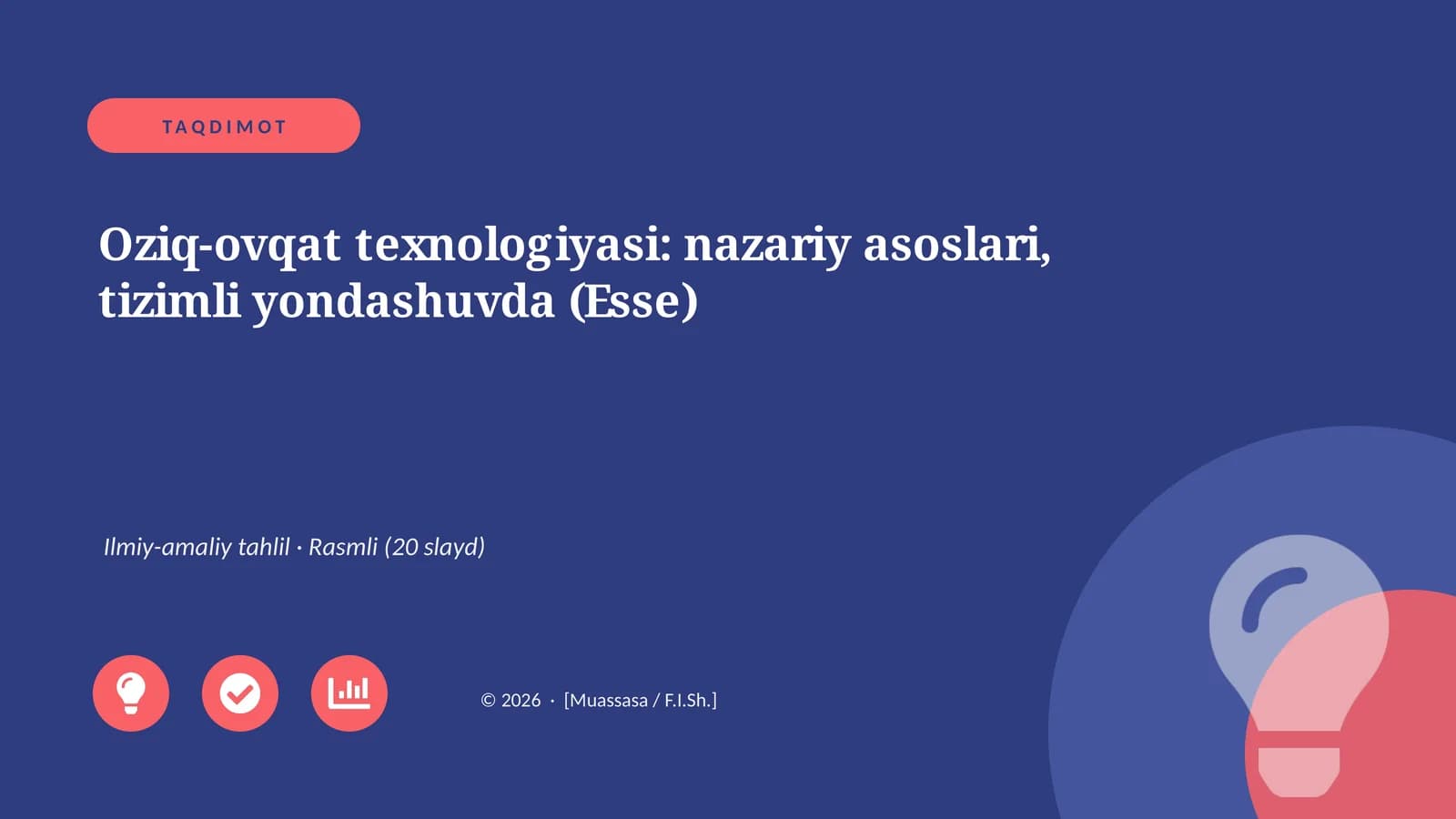Oziq-ovqat texnologiyasi: nazariy asoslari, tizimli yondashuvda (Esse)