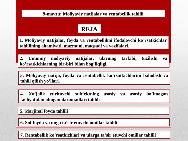 9-mavzu:Moliyaviy natijalar va rentabellik tahlili