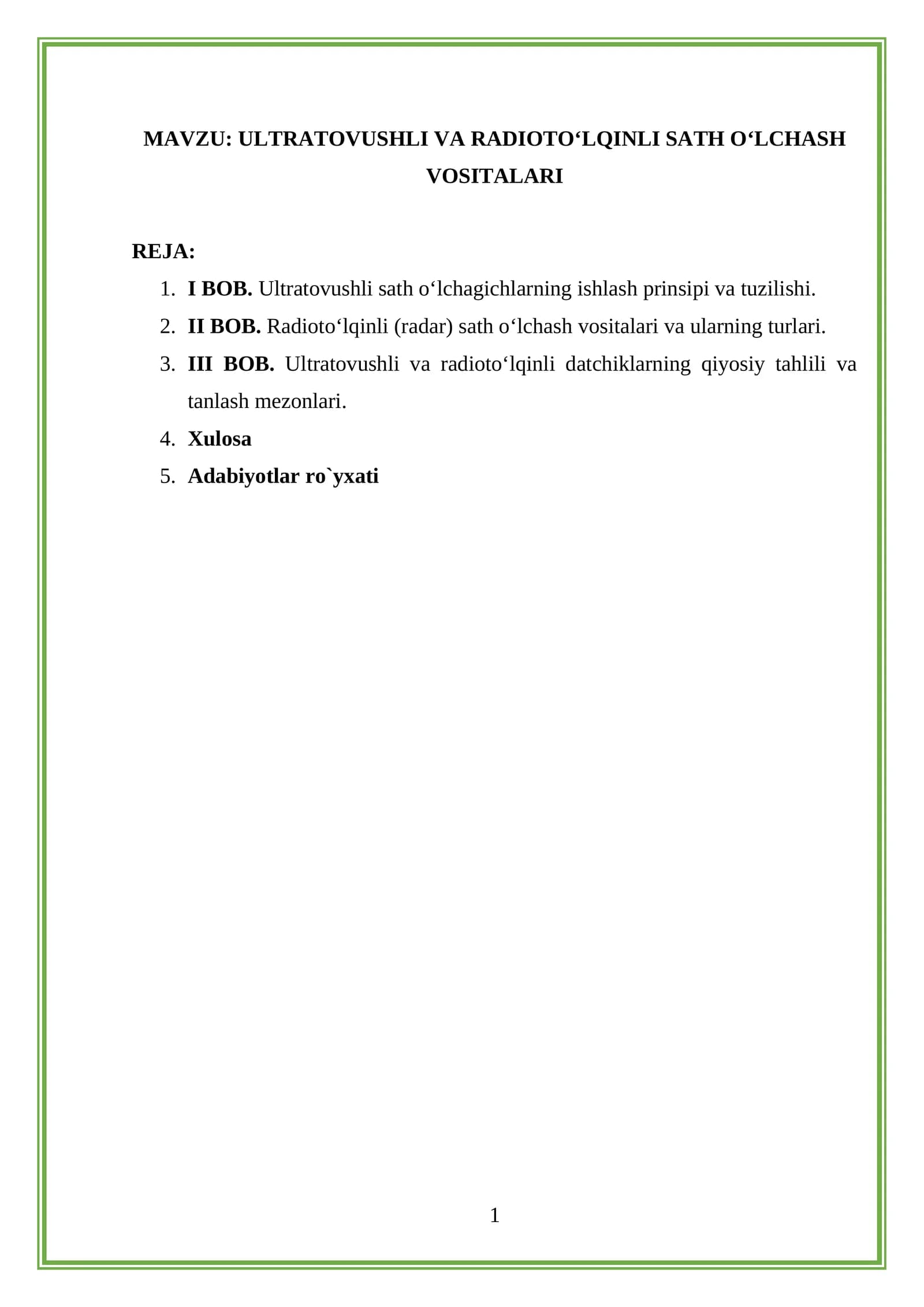 ULTRATOVUSHLI VA RADIOTO‘LQINLI SATH O‘LCHASH VOSITALARI