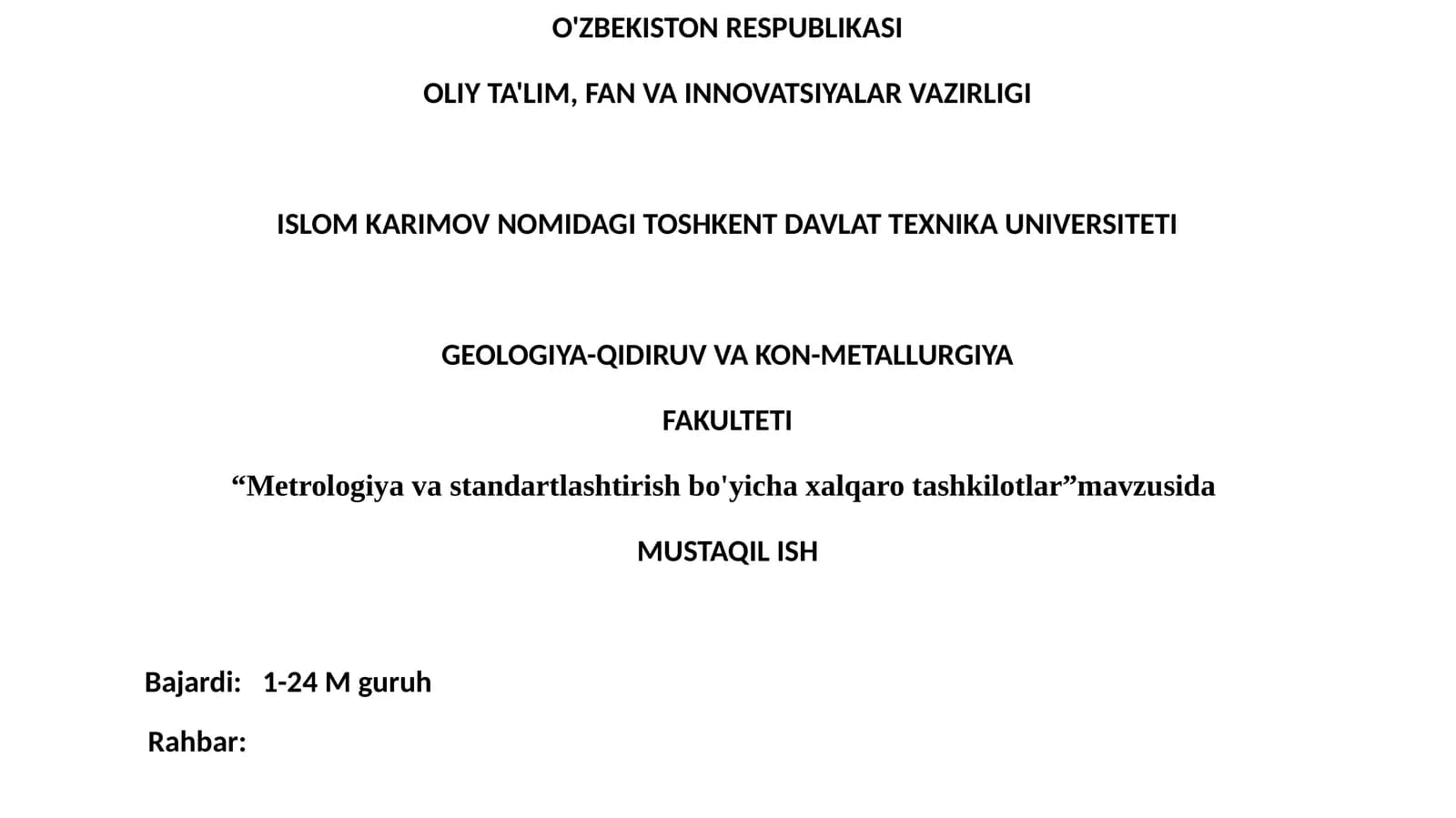 Metrologiyavastandartlashtirishbo'yichaxalqarotashkilotlar