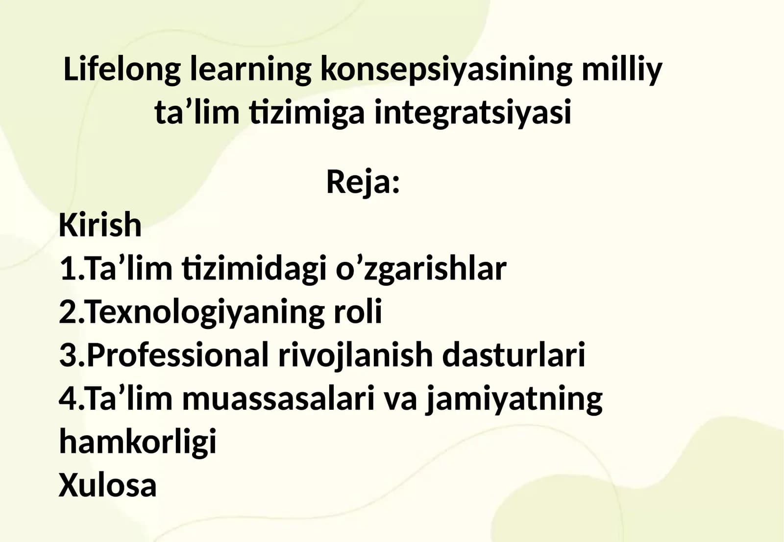Lifelong learning konsepsiyasining milliy ta’lim tizimiga integratsiyasi