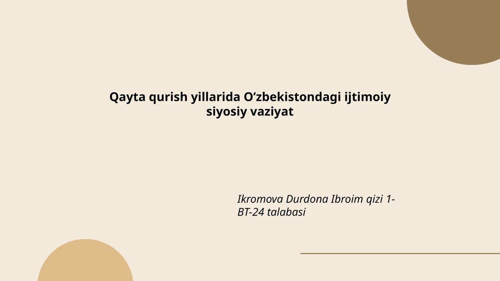Qayta qurish yillarida O’zbekistondagi ijtimoiy siyosiy vaziyat