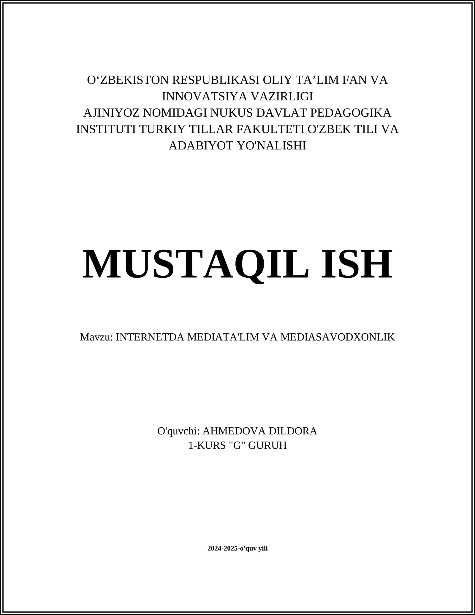 INTERNETDA MEDIATA'LIM VA MEDIASAVODXONLIK