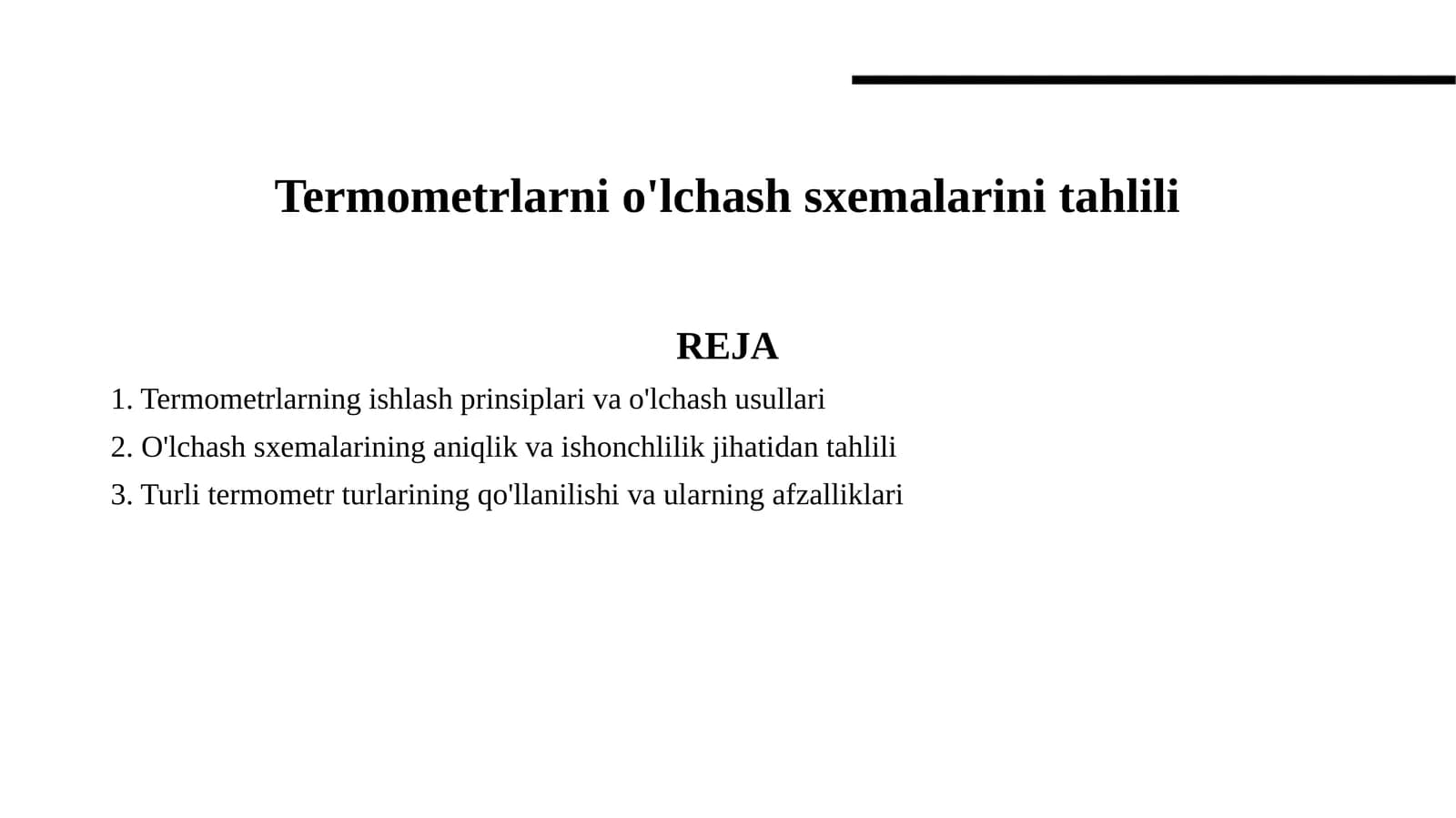 Termometrlarni o'lchash sxemalarini tahlili