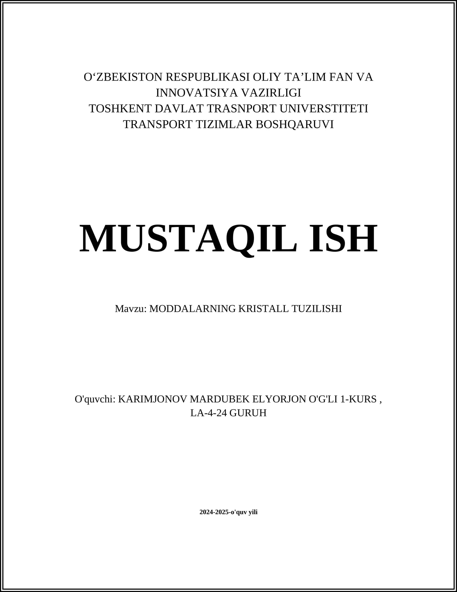 MODDALARNING KRISTALL TUZILISHI