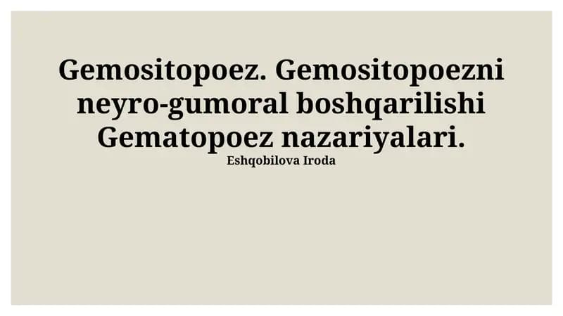 Gematopoezning kameral nazariyasi
