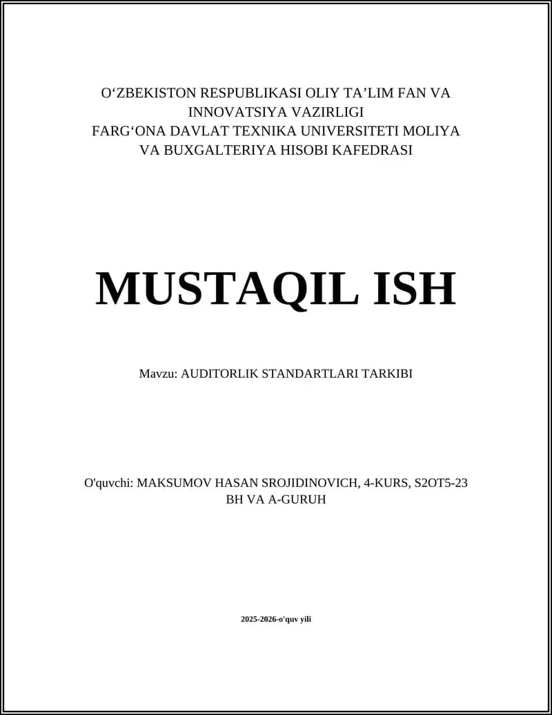 AUDITORLIK STANDARTLARI TARKIBI
